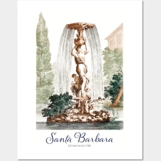 Santa Barbara CA Vintage Garden Fountain Posters and Art